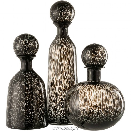 J-Line bouteilles Jolipa J Line Jline Bouteille Bouchon Pois Decorative Haut Verre Noir Large