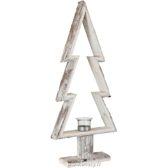 J Line Photophore Sapin De Noel Bois Marron Blanc Large L27xB8xH60 cm Jline 19444 by Jolipa 19444