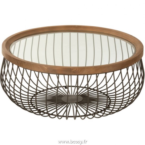 J-Line tables de salon basse J Line Set De 2 Table De Salon Ronde Metal Verre Noir