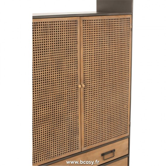 J-Line buffets J Line Armoire Haute 3 Tiroirs Metal Bois Noir Naturel