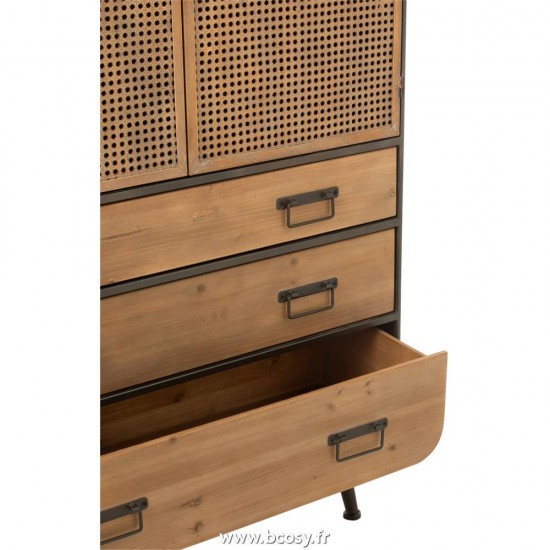 J-Line Armadio Alto 3 Cassetti Metallo/Legno Nero/Naturale