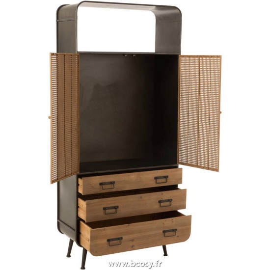 J-Line Armario Alto 3 Cajones Metal/Madera Negro/Natural