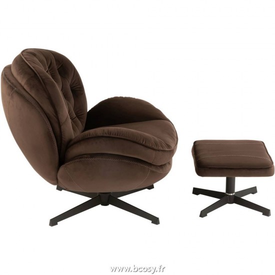 J-Line fauteuils pivotants Jolipa J Line Jline Siege Relax Repose Pieds Metal Textile Maron Fonce
