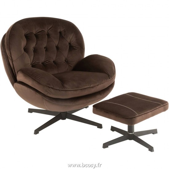 J Line Siege Relax + Repose Pieds Metal Textile Maron Fonce L83xB88xH84 cm Jline 19523 by Jolipa 19523