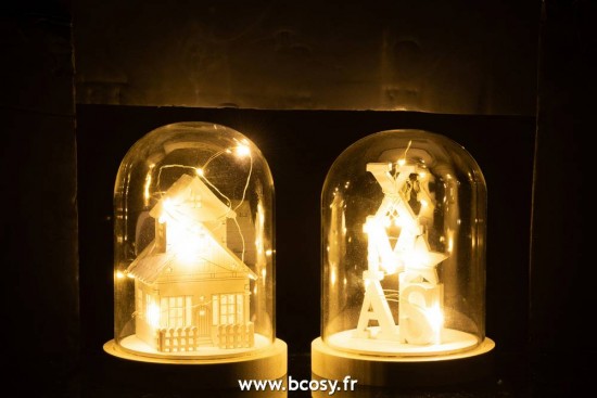 J-Line cloches cuvecles clochettes en verre statuettes Jolipa J Line Jline Cloche Hiver Led Bois Verre Blanc Assortiment De 2