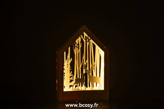 J-Line hivers Jolipa J Line Jline Decoration Hiver Cerfs Arbres Led Bois Blanc