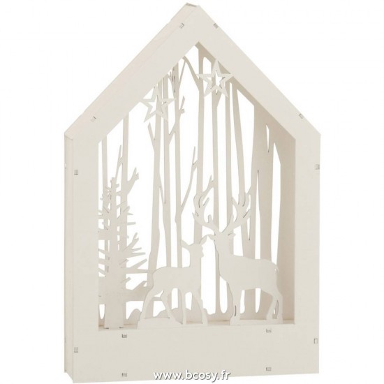 J Line Decoration Hiver Cerfs + Arbres Led Bois Blanc L24xB6xH36 cm Jline 19551 by Jolipa 19551