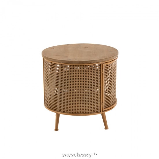 J-Line tables de nuit chevet Jolipa J Line Jline Armoire Ronde Métal Bois Marron