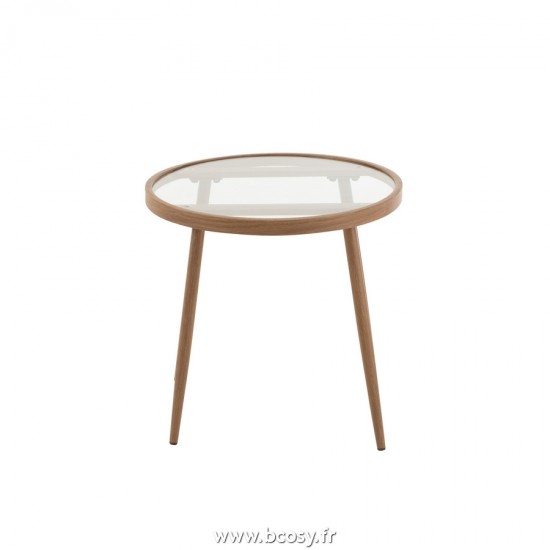 J-Line tables d appoint bouts de canapé Jolipa J Line Jline Table Gigogne Ronde Metal Verre Marron Fonce