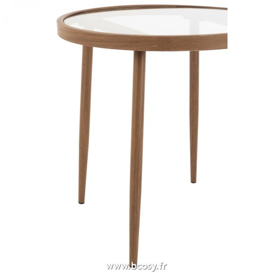Jolipa J Line Jline Table Gigogne Ronde Metal Verre Marron Fonce