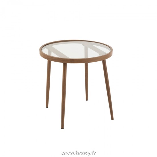 J Line Table Gigogne Ronde Metal Verre Marron Fonce L50xB50xH48 cm Jline 20079 by Jolipa 20079