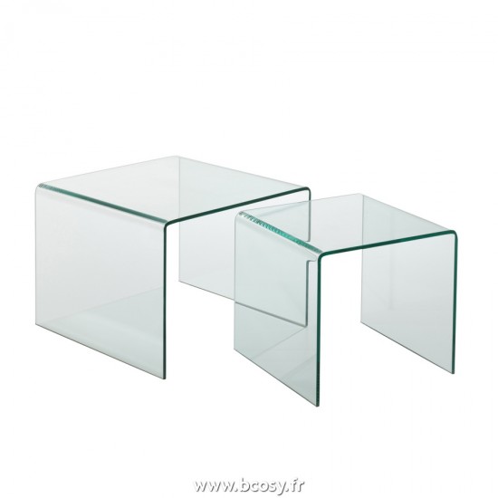 J Line Set de 2 Table Gigogne Verre Transparent L65xB65xH48 cm Jline 20182 by Jolipa 20182