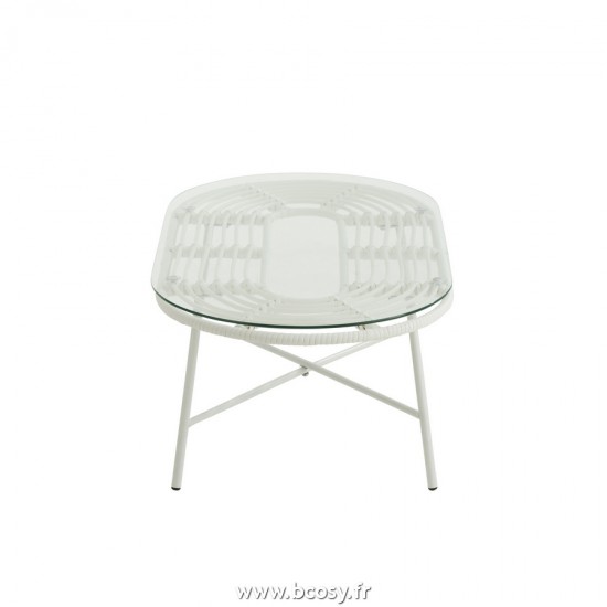 J-Line tables de salon basse Jolipa J Line Jline Table Basse Ovale D Exterieur Metal Verre Blanc