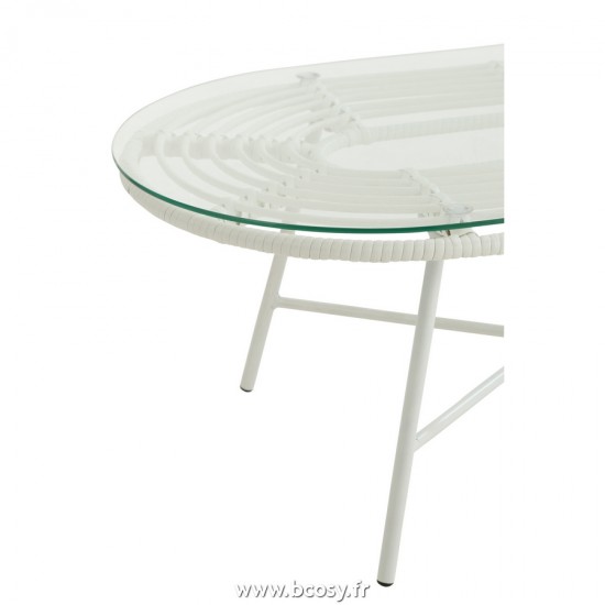 Jolipa J Line Jline Table Basse Ovale D Exterieur Metal Verre Blanc