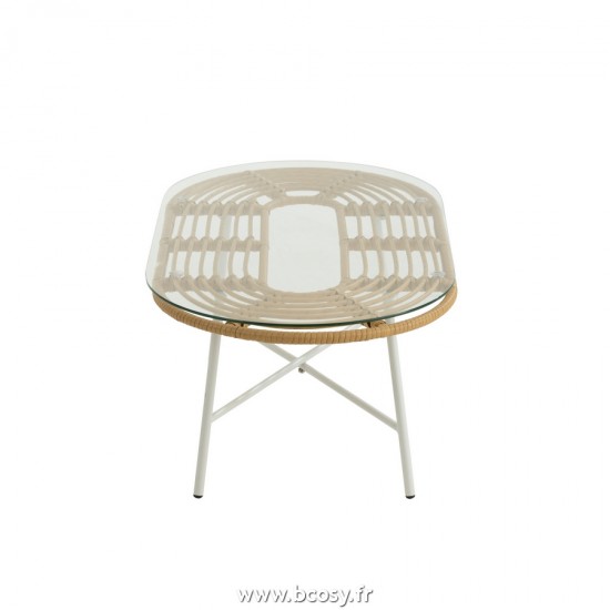 J-Line tables de salon basse Jolipa J Line Jline Table Basse Ovale D Exterieur Metal Verre Nature Blanc