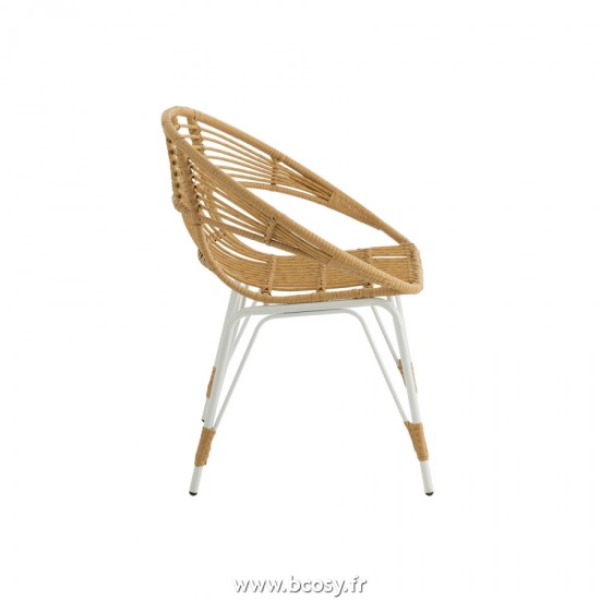 J-Line chaises de repas Jolipa J Line Jline Chaise D Exterieur Jeanne Metal Plastique Nature Blanc