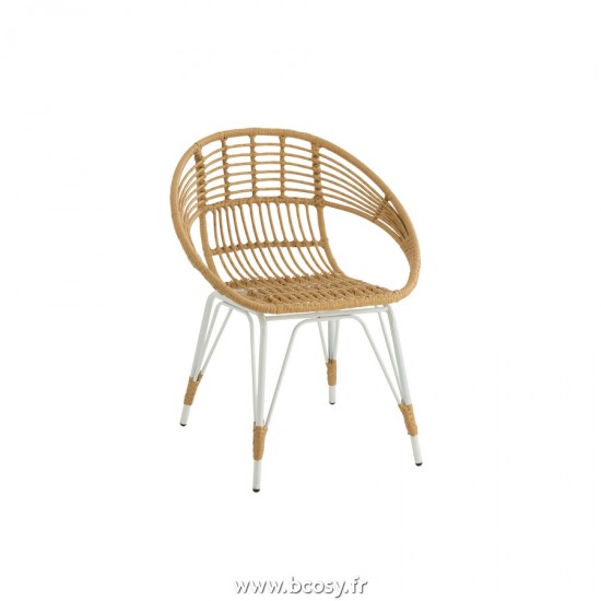 J Line Chaise D'Exterieur Jeanne Metal Plastique Nature Blanc L65xB57xH79 cm Jline 20349 by Jolipa 20349