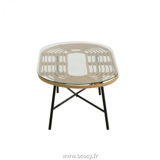 J-Line tables de salon basse Jolipa J Line Jline Table Basse Ovale D Exterieur Metal Verre Nature Noir