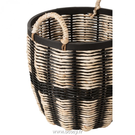 J-Line paniers de rangement Jolipa J Line Jline Set De 3 Paniers Corde Rotin Noir Naturel