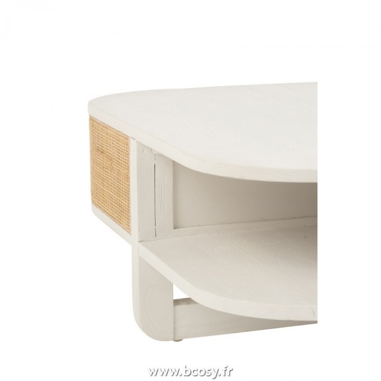Jolipa J Line Jline Table De Salon Molly Bois Exotique Rotin Blanc