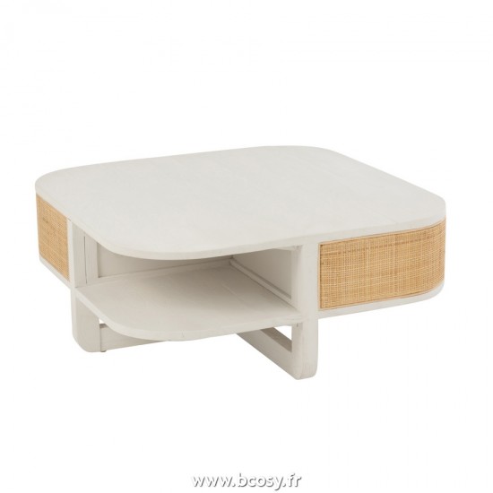 J Line Table de Salon Molly Bois Exotique Rotin Blanc L85xB85xH35 cm Jline 20608 by Jolipa 20608