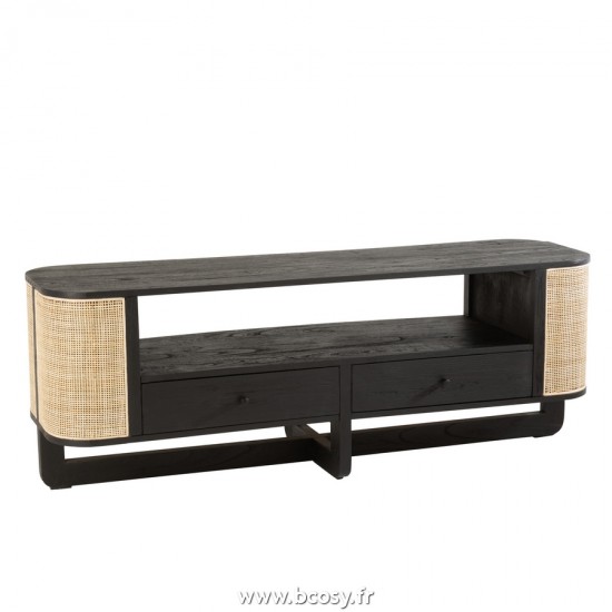 J Line Meuble Tv Molly Bois Exotique Rotin Noir L140xB40xH50 cm Jline 20623 by Jolipa 20623