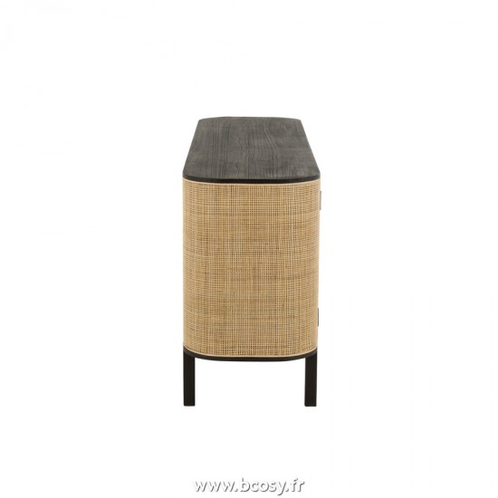 J-Line bahuts Jolipa J Line Jline Buffet 3 Portes Molly Bois Exotique Rotin Noir