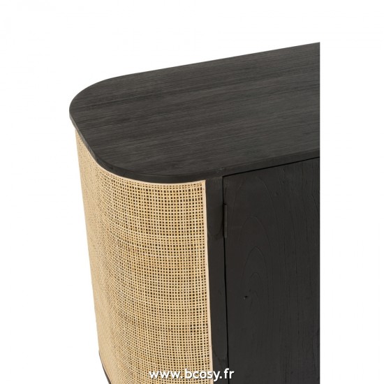 J-Line bahuts J Line Buffet 3 Portes Molly Bois Exotique Rotin Noir
