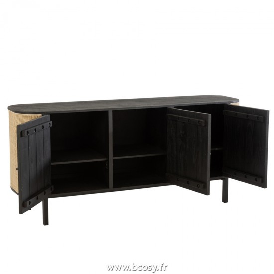 J-Line Armadio 3 Porte Molly Legno Esotico/Rattan Nero
