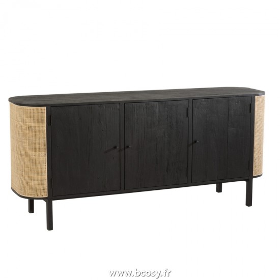 J Line Buffet 3 Portes Molly Bois Exotique Rotin Noir L180xB45xH80 cm Jline 20624 by Jolipa 20624