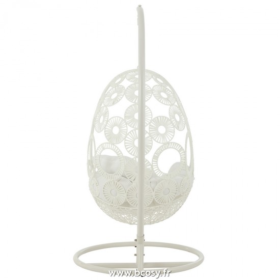 Jolipa J Line Jline Fauteuil Suspendu Coussins Bula Metal Roseau Blanc