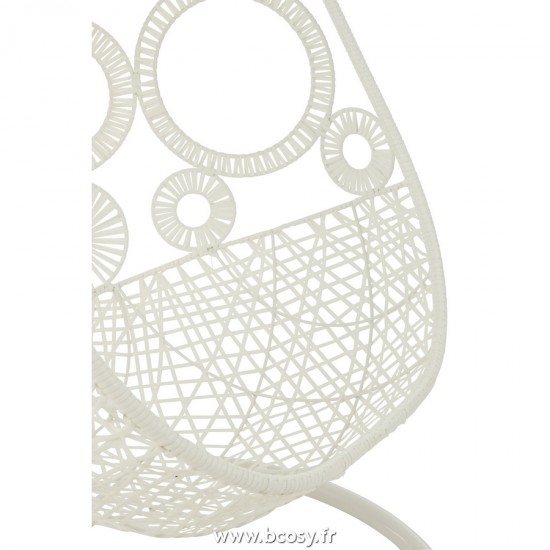 J-Line chaise suspendue oeuf J Line Fauteuil Suspendu Coussins Bula Metal Roseau Blanc