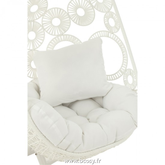 J-Line Sedia Da Sospendere + Cuscini Bula Metallo/Rattan Bianco