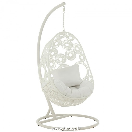 J Line Fauteuil Suspendu Coussins Bula Metal Roseau Blanc L113xB103xH197 cm Jline 20706 by Jolipa 20706