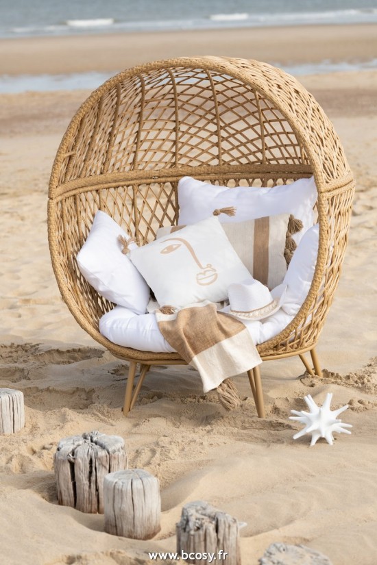 J Line Chaise Lounge Coussins Eva Metal Roseau Beige L106xB106xH146 cm Jline 20718 by Jolipa 20718