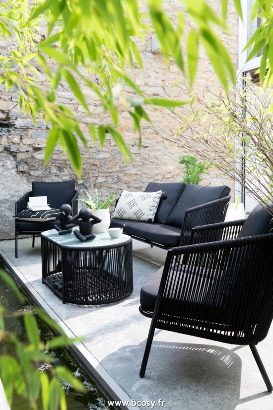 Jolipa J Line Jline Set Eli 4 Pieces Sofas Table Coussins Metal Corde Noir