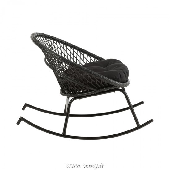 J-Line fauteuils a bascule rotin berceuses berçantes Jolipa J Line Jline Chaise A Bascule Coussin Zayo Metal Roseau Noir