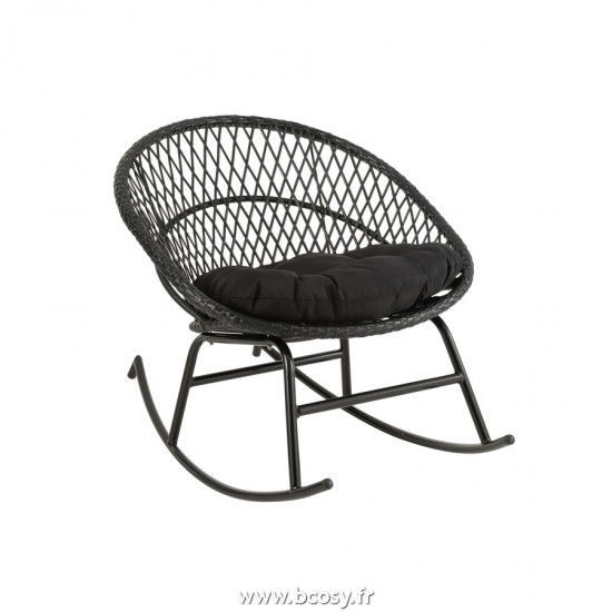 J Line Chaise A Bascule Coussin Zayo Metal Roseau Noir L107xB80xH80 cm Jline 20724 by Jolipa 20724