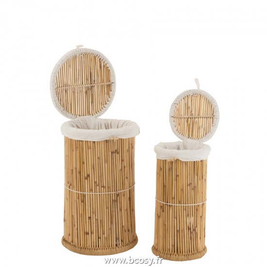 Jolipa J Line Jline Set De 2 Paniers Cylindre Bambou Naturel Blanc