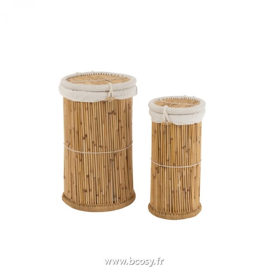 J Line Set de 2 Paniers Cylindre Bambou Naturel Blanc L40xB40xH72 cm Jline 20732 by Jolipa 20732