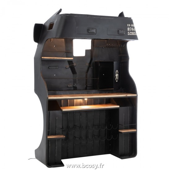J Line Bar Camion Metal Bois de Manguier Noir Naturel L221xB145xH74 cm Jline 20739 by Jolipa 20739