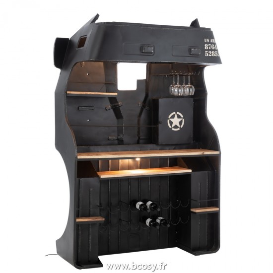 Jolipa Bar Camion Metallo/Legno Di Mango Nero/Naturale