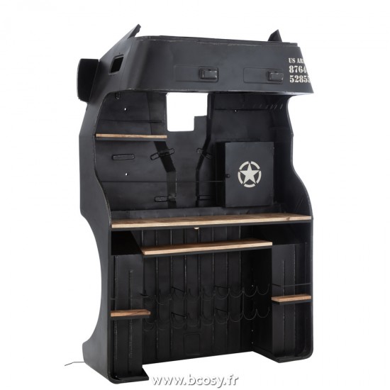 J Line Bar Camion Metal Bois de Manguier Noir Naturel L221xB145xH74 cm Jline 20739 by Jolipa 20739