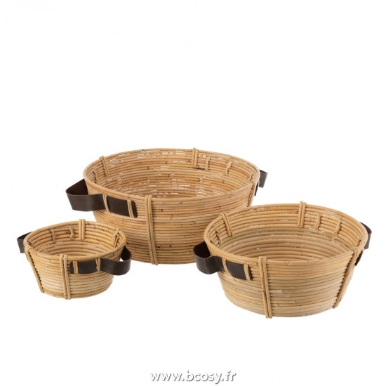 J Line Set de 3 Plats Anse Rotain Naturel L44xB44xH18 cm Jline 20773 by Jolipa 20773