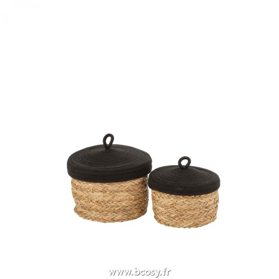 J-Line paniers de rangement Jolipa J Line Jline Set De 2 Paniers Ronds Avec Couvercle Herbe Coton Naturel Rose