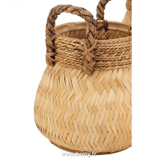 J-Line paniers de rangement Jolipa J Line Jline Set Of 3 Baskets Handle Ball Bamboo Rope Natural Small