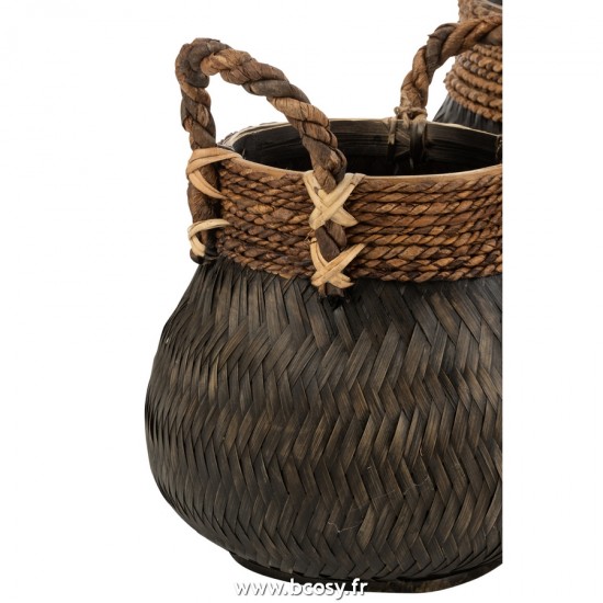J-Line paniers de rangement Jolipa J Line Jline Set Of 3 Baskets Handle Ball Bamboo Rope Black