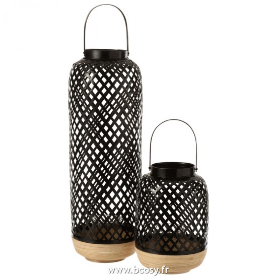 Jolipa J Line Jline Lanterne Evi Bambou Noir Large