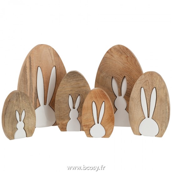J-Line animal animaux statuettes Jolipa J Line Jline Silhouette Lapin Puzzle Bois De Manguier Naturel Blanc Assortiment De 2 Large