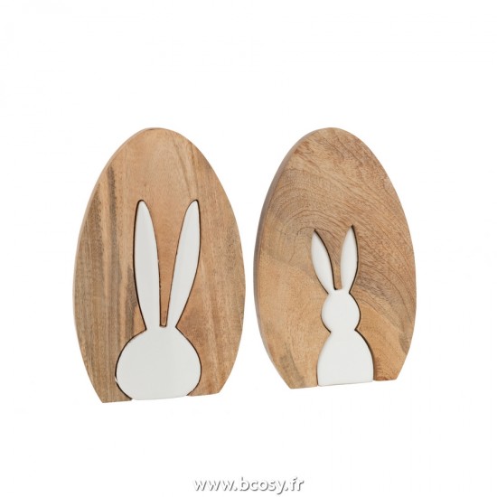 J Line Silhouette Lapin Puzzle Bois de Manguier Naturel Blanc Large L25xB16xH3 cm Jline 20925 by Jolipa 20925 Assortiment de 2 pcs